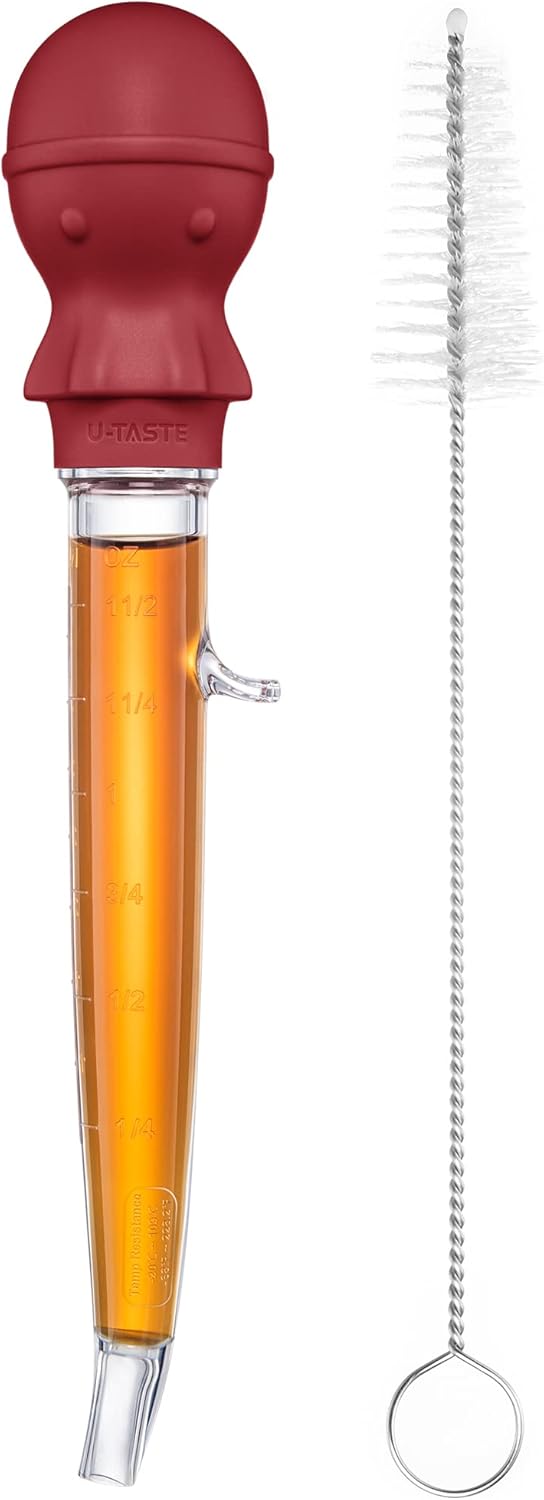 U-Taste 1.5oz Angled Turkey Baster - 228.2ºF Heat Resistant Food Grade Silicone Large Octopus Bulb Baster Set with Cleaning Brush for Cooking Basting Meat Poultry Beef Chicken (Black)