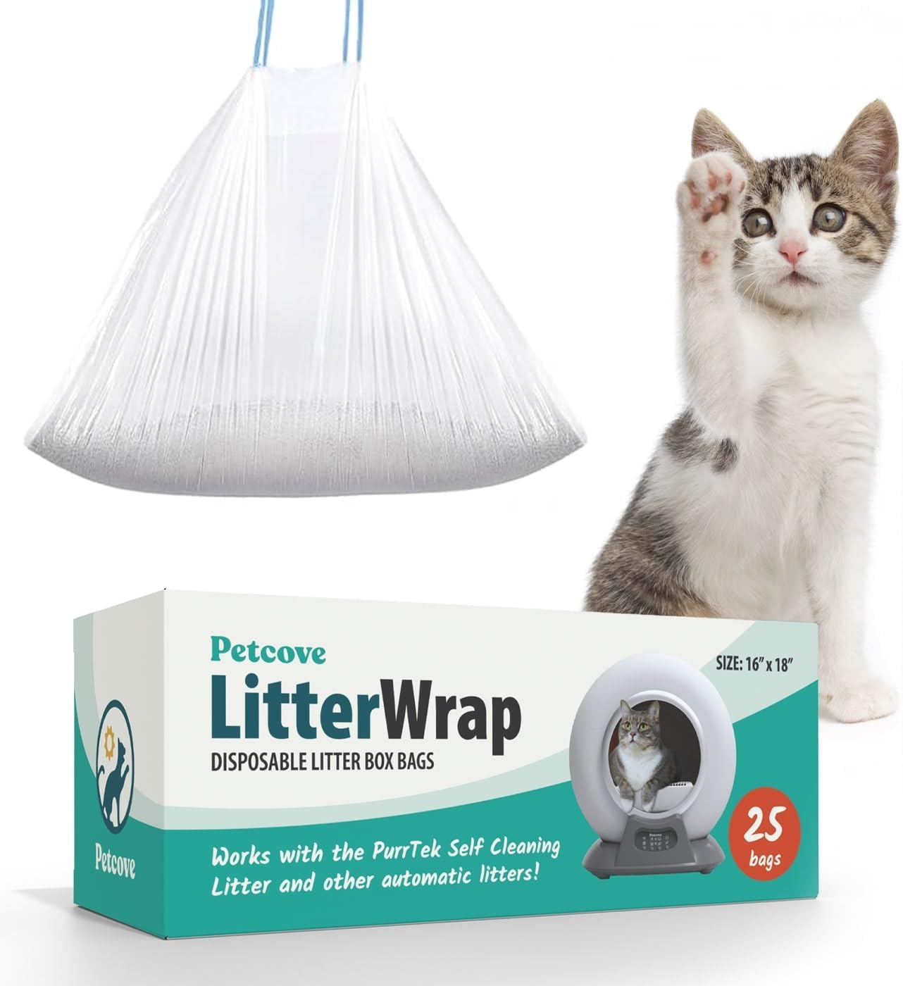 PetCove Self Cleaning Litter Box - Automatic Cat Litter Box up to 75L, App‑Control Cat Litter Box with Integrated Safety Protection, Advanced Odor Control & Smart Weight Monitoring with Cat Litter Bag