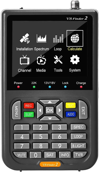 V8 Finder2 Satellite Signal Detector FTA DVB-S/S2/S2X Digital Signal Receiver LCD HD Screen for Adjusting Satellite TV for Dish Network Directv(FD2 Black Bag Charge)