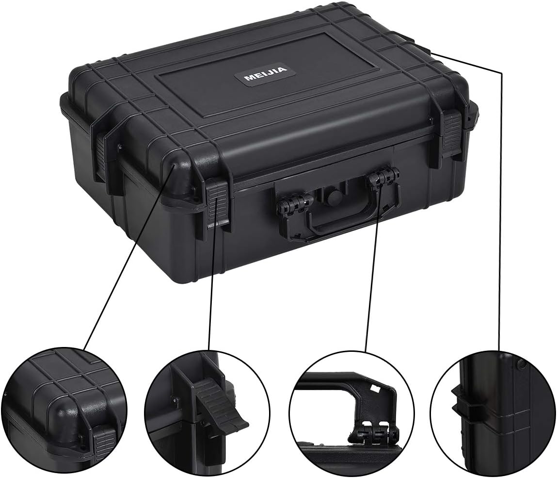 MEIJIA Portable Waterproof Protective Hard Case,Camera Case with Customizable Fit Foam Inserted, Elegant Black (9.17"x 7.56"x4.33")
