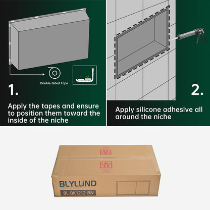 BLYLUND Shower Niche 12" x 24" NO Tile Needed,Matte Black Double Shelf Organizer, Square Corners Wall-Inserted Niche Recessed Shower Shelf Modern Soap Niche for Bathroom