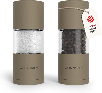LARS NYSØM Salt and Pepper Grinder Set I Salt and Pepper Mills with Adjustable Ceramic Grinder 2 Pieces I Manual Design Spice Mill Set (Carbon Black)