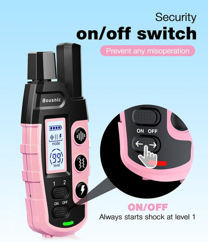 Bousnic Dog Shock Collar - 3300Ft Dog Training Collar with Remote for 5-120lbs Small Medium Large Dogs Rechargeable Waterproof e Collar with Beep (1-8), Vibration(1-16), Safe Shock(1-99) Modes (Blue)