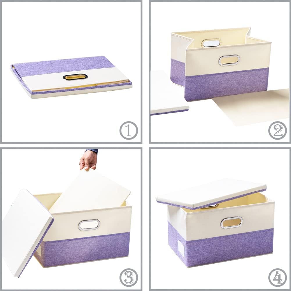 PRANDOM Large Foldable Storage Bin with Lid [1-Pack] Linen Fabric Decorative Storage Box Organizer Containers Basket Cube with Handles Divider for Bedroom Closet Office Living Room (17.7x11.8x11.8")