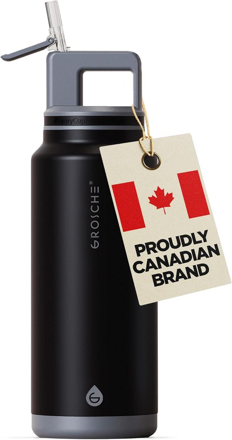 GROSCHE Alpine Flip 'N Sip 16oz Insulated Water Bottle - Stainless Steel, Leakproof Flask with Straw - Perfect for Gym, Travel, Sports & Outdoor Use, Canadian Brand! - 16 fl. oz, Scuba Blue