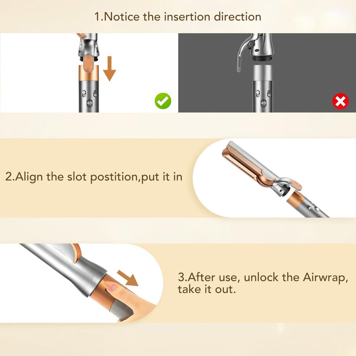 Airflow Attachment for Dyson Airwrap Styler, Straight Attachment No Hot Plates for Smooth Hair Style with Less Damage for Dyson Airwrap HS01 HS05 HS08 i.d. Copper