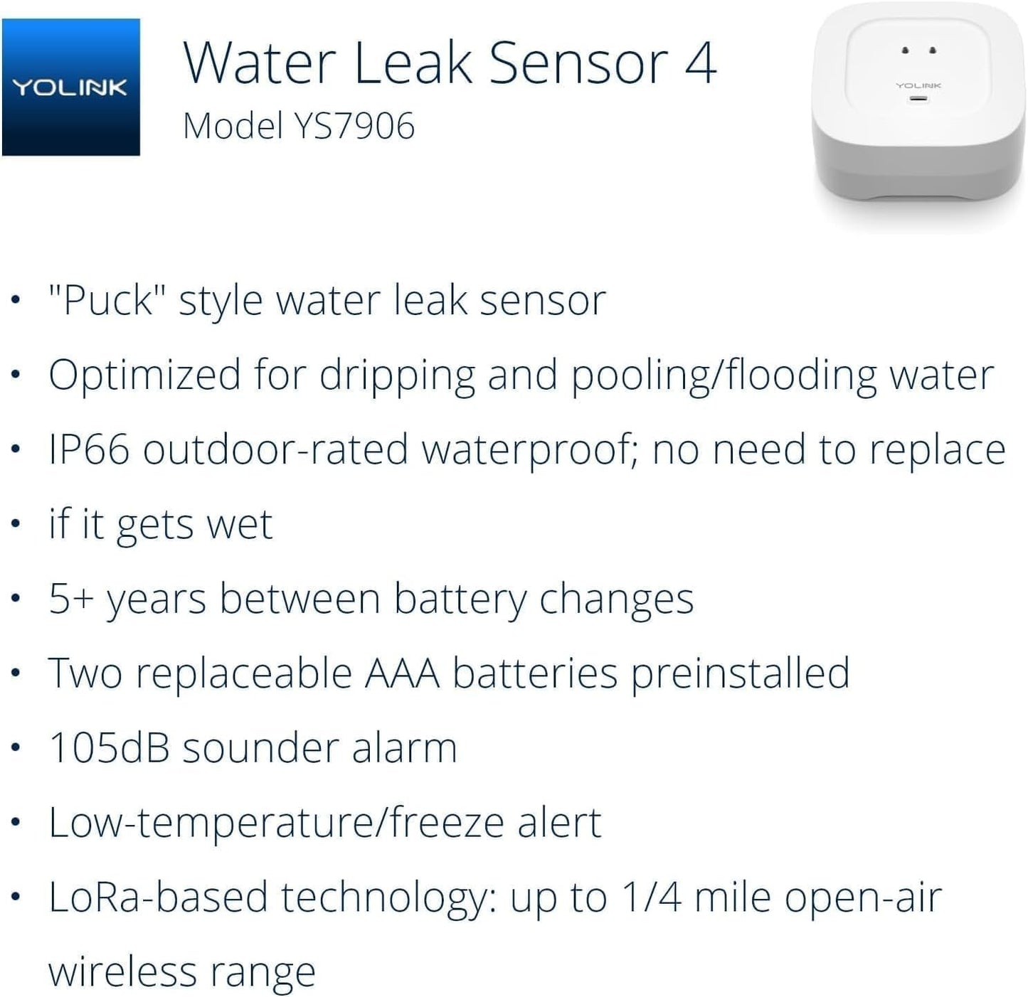 YoLink Smart Home Starter Kit: Water Sensor 4-Pack & Hub Kit - Sensor Compatible with Alexa and IFTTT, 1/4 Mile Range, Instant Remote App, Text(Limited) and Email Alert