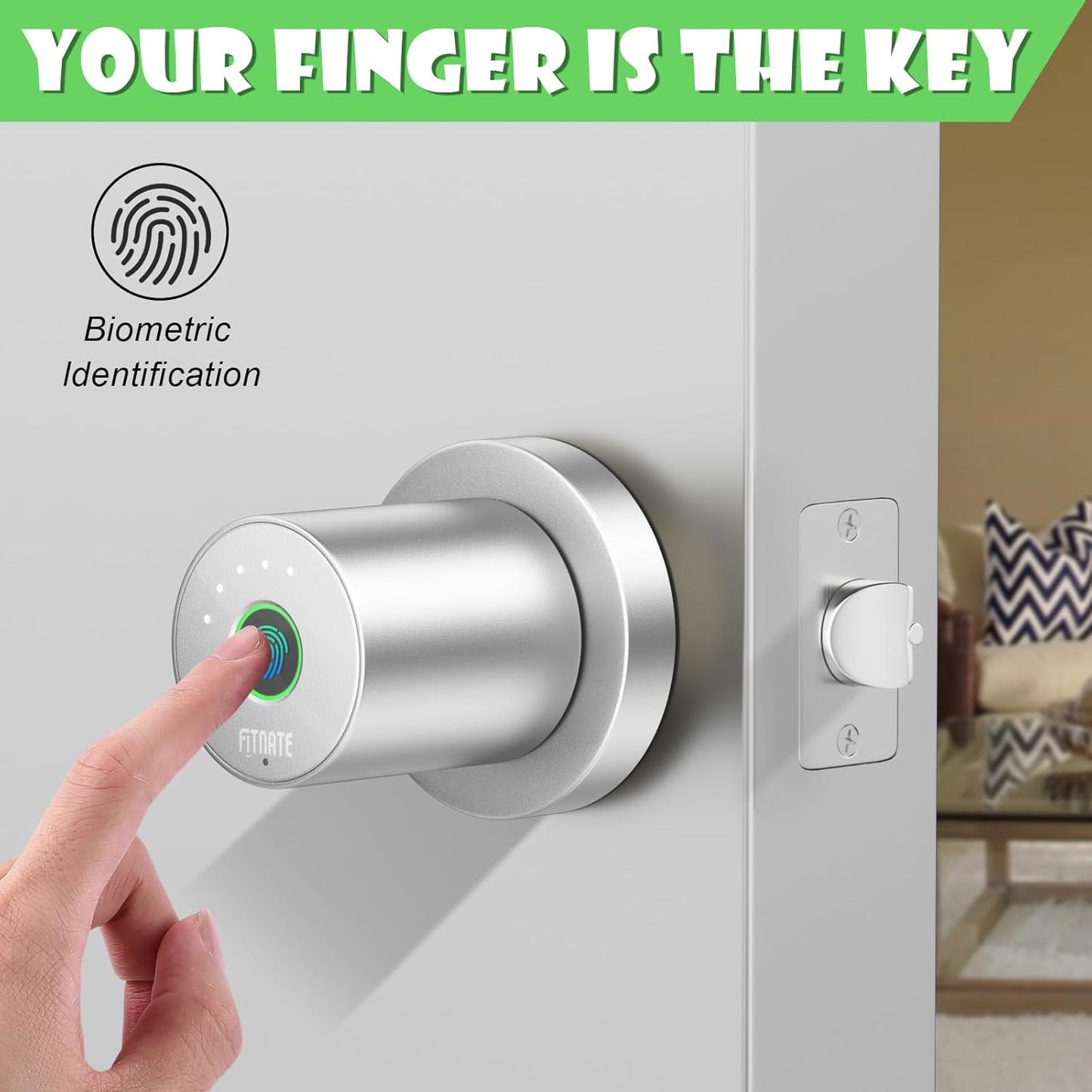 FITNATE Fingerprint Door Knob, Smart Biometric Door Lock with App Control, Keyless Entry Door Knob with Bluetooth Digital Code, Touch to Open Knob for Bedroom,Home,Hotel,Office, Black