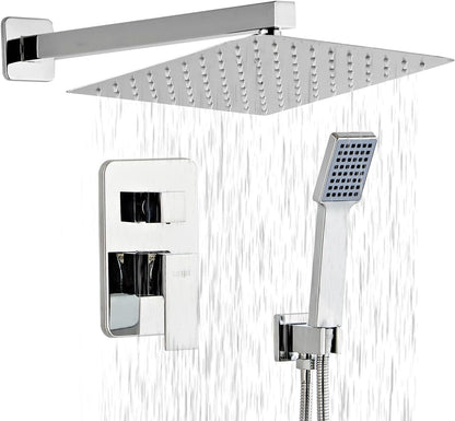 LCEVCGK Shower Faucet Set Complete Matte Black Shower System with 8 inch Square Rainfall Shower Head 3-Function Handheld Shower Waterfall Bathtub Spout Rain Shower Combo Set Bathroom Wall Mounted