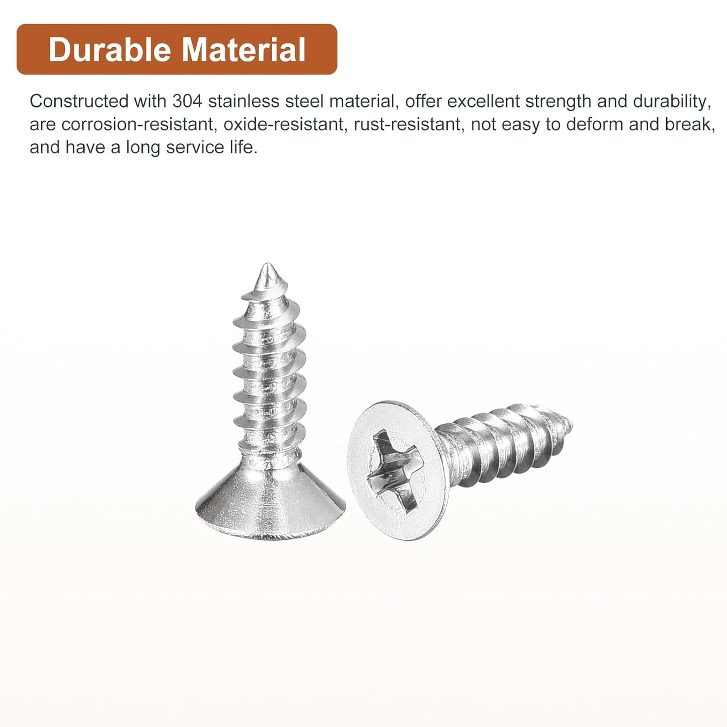 DTGN 100Pcs #6x1/2 Flat Head Wood Screws, 304 Stainless Steel Phillips Self Tapping Screws - Good for Woodworking, Furniture - Silver
