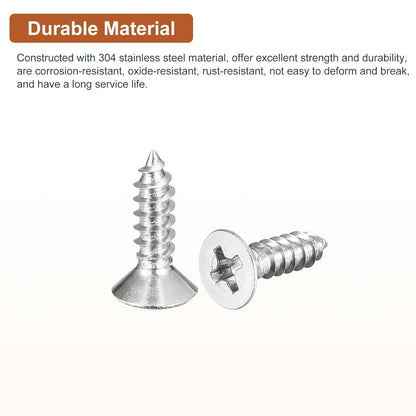 DTGN 100Pcs #6x1/2 Flat Head Wood Screws, 304 Stainless Steel Phillips Self Tapping Screws - Good for Woodworking, Furniture - Silver