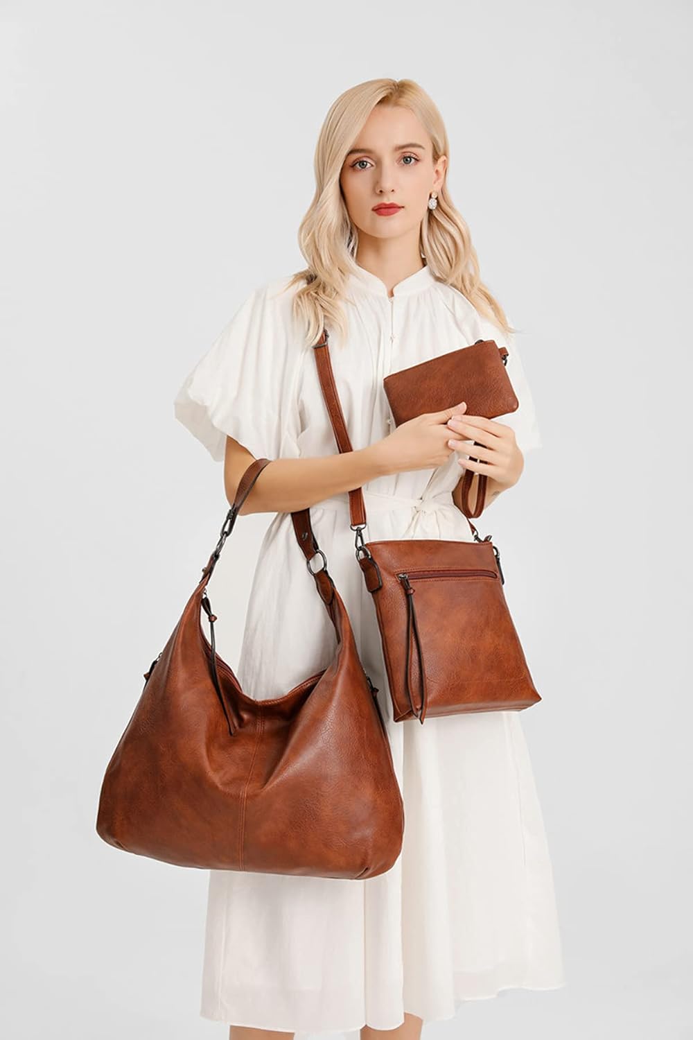 Ashioup Hobo Bags for Women Soft PU Leather Shoulder Bag Vintage Slouchy Handbag with Zipper