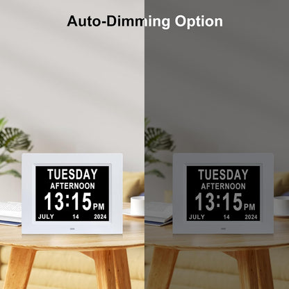 [2025 Newest] Digital Day Calendar Clocks 3 Medicine Reminders Extra Large 8 Inch Non-Abbreviated Day Date Month Dementia Senior Clock for Eldarly Memory Loss Vision Impaired Clock