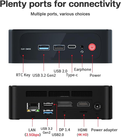 Beelink Mini PC SER5 MAX with AMD Ryzen 7 6800U, 32GB LPDDR5 1TB NVMe M.2 SSD, DP/HDMI/Type-c Triple Display Output,WiFi6,1000M LAN, BT5.2, W-11 Mini Computer