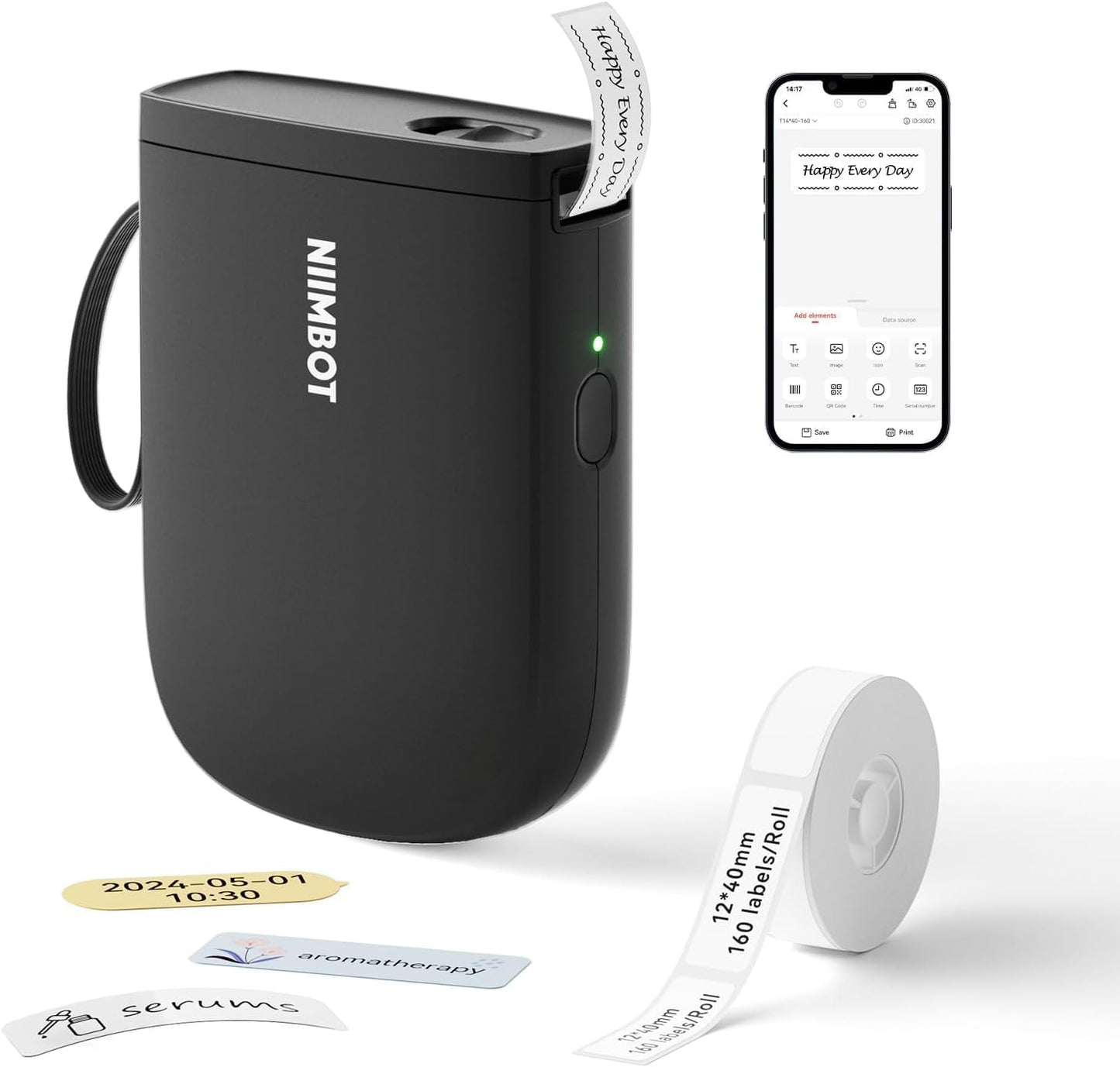 NIIMBOT D110 Mini Label Maker Machine with Tape(Pre-Cut Size 12x40mm), Portable Bluetooth Sticker Printer, Inkless Automatic Feeding One-Touch Custom Printing, Compatible with Phone Only