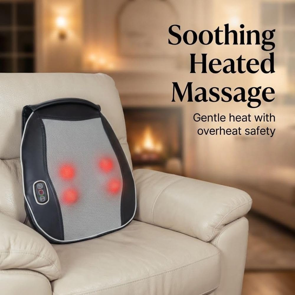 Shiatsu Massage Pad with Heat for Back and Foot Chair or Car Portable Shiatsu massage pad with soothing heat, deep kneading nodes, and car adapter for dual back and foot use