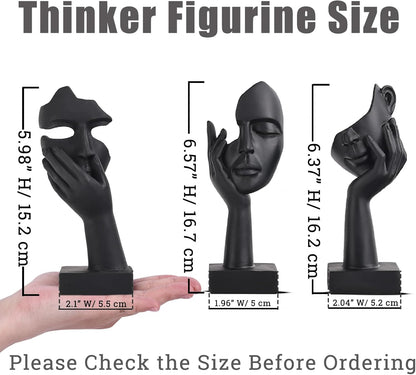 oliruim 3 Pcs Thinker Small Statue Set - Black Art Abstract Home Accent Figurines for Decor Woman Apartment Bookshelf Floating Shelf Coffee Table Office Desk Bathroom Counter Decor (3 Pcs Black)