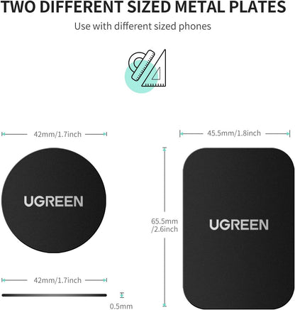 UGREEN Metal Plate for Magnetic Car Mount Cell Phone Magnet Holder with Strong Adhesive Sticker, 2 Round and 2 Rectangle Black