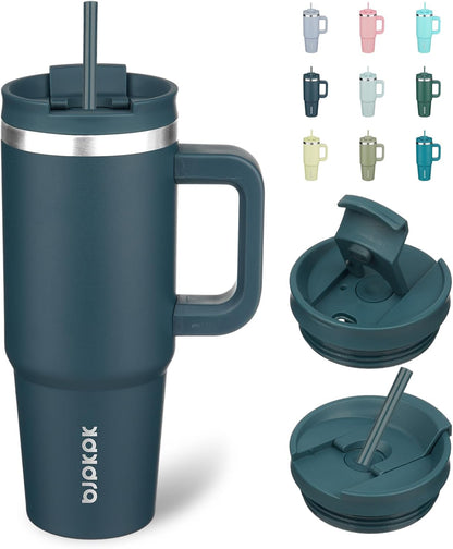 BJPKPK Tumbler with Handle and Straw 30oz Insulated Tumbler Cups with Lid Stainless Steel Travel Coffee Mug,Indigo Black