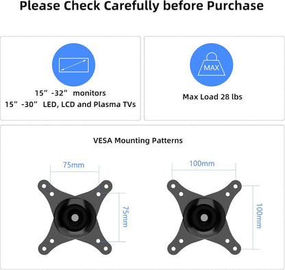 Suptek Full Motion Adjustable TV Wall Mount Rotation, Swivel and Tilt TV Arm Bracket for Most 15-32 inch LED, LCD Monitor and Plasma TVs VESA 75,100,Black (MA2720)