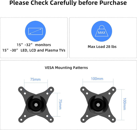 Suptek Full Motion Adjustable TV Wall Mount Rotation, Swivel and Tilt TV Arm Bracket for Most 15-32 inch LED, LCD Monitor and Plasma TVs VESA 75,100,Black (MA2720) - PuriLite