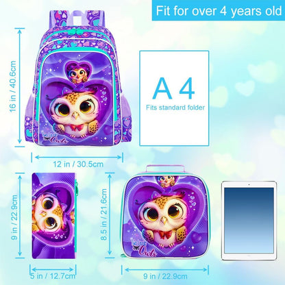 3pcs Backpack for Boys and Girls, 16” Kids Kindergarten Bookbag with Lunch Box, Cute Elementary Backpacks for Boy Girl
