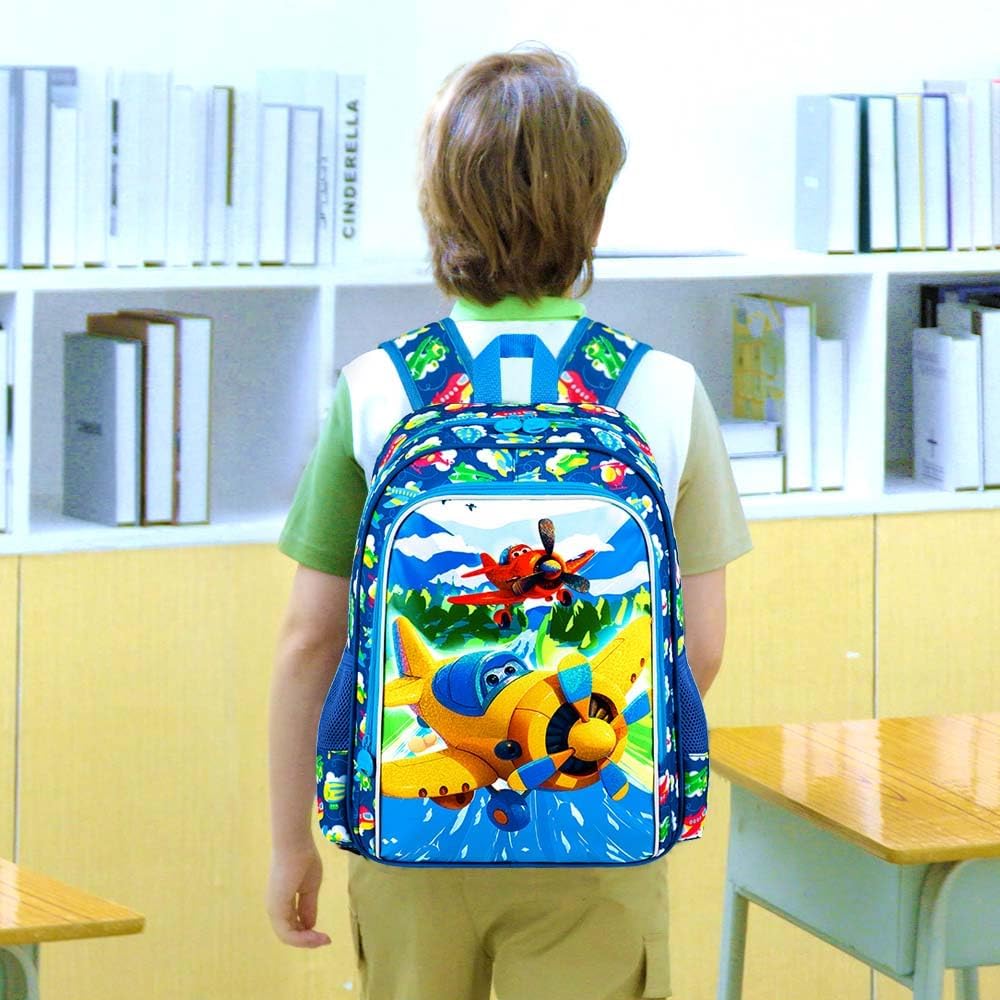 3pcs Backpack for Boys and Girls, 16” Kids Kindergarten Bookbag with Lunch Box, Cute Elementary Backpacks for Boy Girl