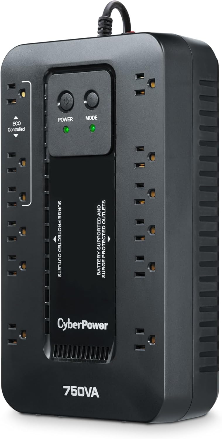 CyberPower EC850LCD Ecologic Battery Backup & Surge Protector UPS System, 850VA/510W, 12 Outlets, ECO Mode, Compact, Uninterruptible Power Supply