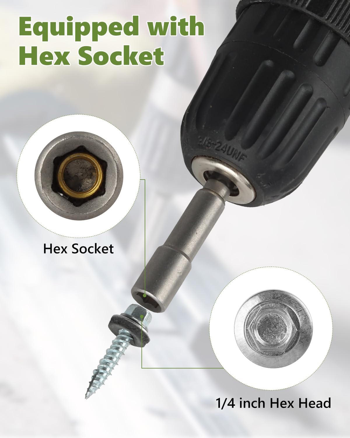 AOKLIT Hex Head Roofing Screws #10 × 1 Inch, 500Pcs Zinc Plated Self Tapping Metal Roof Screws with Rubber Washers for Metal and Corrugated Roofing Panels (Hex Socket Included)