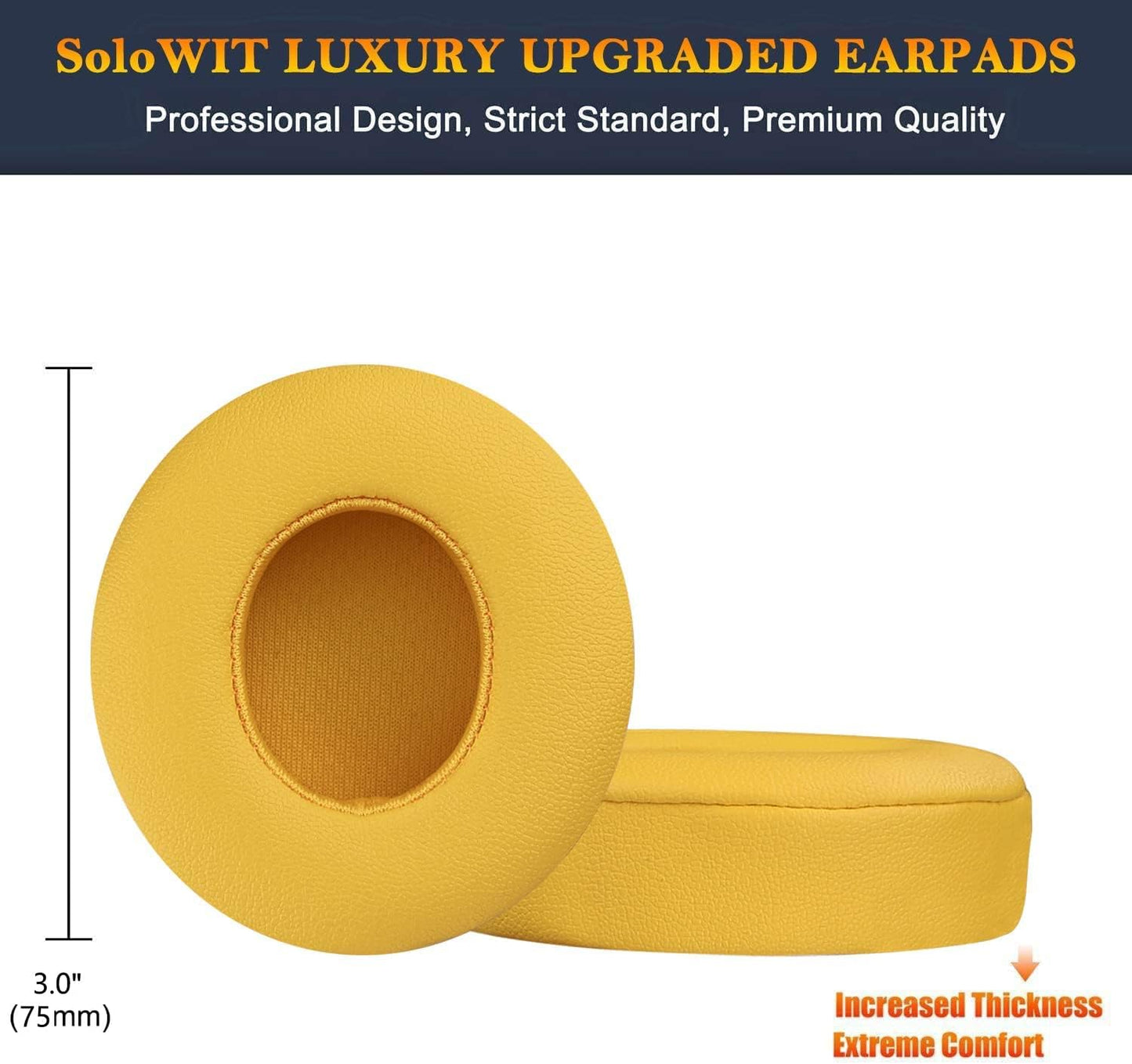 SoloWIT® Ear Pads Cushions Replacement, Earpads for Beats Solo 2 & Solo 3 Wireless On-Ear Headphones with Soft Protein Leather, Stronger Adhesive, Noise Isolation Memory Foam - Black