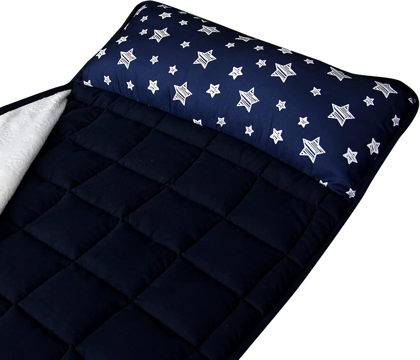 Toddler Nap Mat with Pillow and Fleece Minky Blanket, Kids Sleeping Bag Lightweight and Soft Perfect for Kids Preschool, Daycare, Travel Sleeping Bag Boys and Girls, Fit Standard Cot