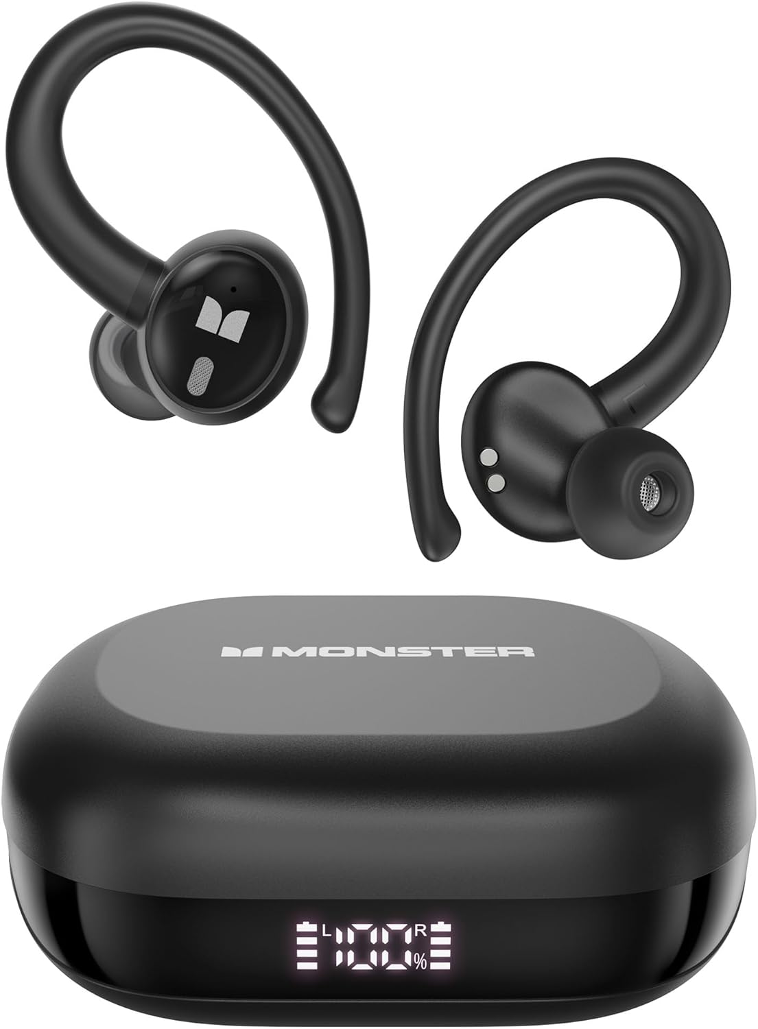 Monster N-Lite 216 Wireless Earbuds 48hrs Bluetooth 6.0 Headphone, Bluetooth Earbuds Stereo Deep Bass Over Ear Bud with Earhooks,ENC Noise Cancelling Mic, IPX6 Waterproof Earphone for Workout/Running