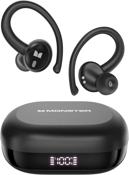 Monster N-Lite 216 Wireless Earbuds 48hrs Bluetooth 6.0 Headphone, Bluetooth Earbuds Stereo Deep Bass Over Ear Bud with Earhooks,ENC Noise Cancelling Mic, IPX6 Waterproof Earphone for Workout/Running