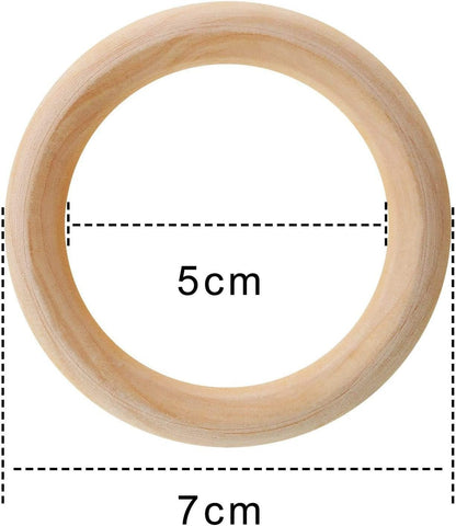 Thiecoc 12-Pack Natural Wooden Rings 70mm – Smooth Unfinished Wood Circles for DIY Crafts, Jewelry, Pendant Connectors, Crocheting, Ornaments - PuriLite