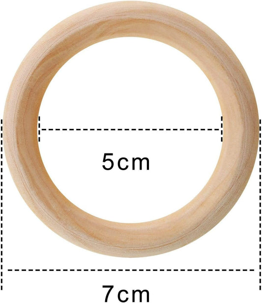 Thiecoc 12-Pack Natural Wooden Rings 70mm – Smooth Unfinished Wood Circles for DIY Crafts, Jewelry, Pendant Connectors, Crocheting, Ornaments - PuriLite