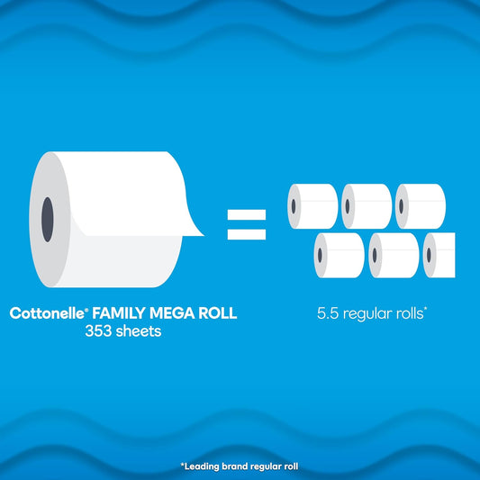 Cottonelle Toilet Paper, 24 Family Mega Rolls = 132 Regular Rolls (4 Packs of 6), Ultra Clean, Strong Bathroom Tissue, 353 Sheets per Roll, Packaging May Vary | Equals 132 Regular Rolls, 4-Pack of 6, Strong, Flushable, Plant Based, Packaging May Vary