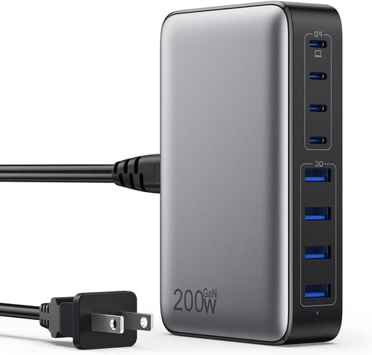 USB C Charger 200W Charger Block, 8-Ports Gan Fast Charging Station Hub, PD 65W Laptop Charging Adapter Compatible with MacBook Pro/Air, DELL, Steam Deck, iPhone 16/15/14, Galaxy S24/S23/S22