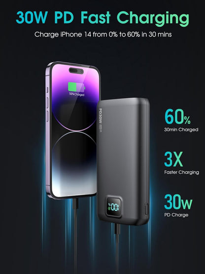 Portable Charger with Built in Cable Power Bank 40000mAh PD 30W Fast Charger Battery Pack Built-in Type-C/iOS Cable and Flashlight Compatible with iPhone Samsung Google iPad etc