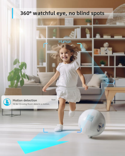 blurams Security Camera, 2K Indoor Camera 360-degree Pet Camera for Home Security w/ Motion Tracking, Phone App, 2-Way Audio, IR Night Vision, Siren, Works with Alexa & Google Assistant,White