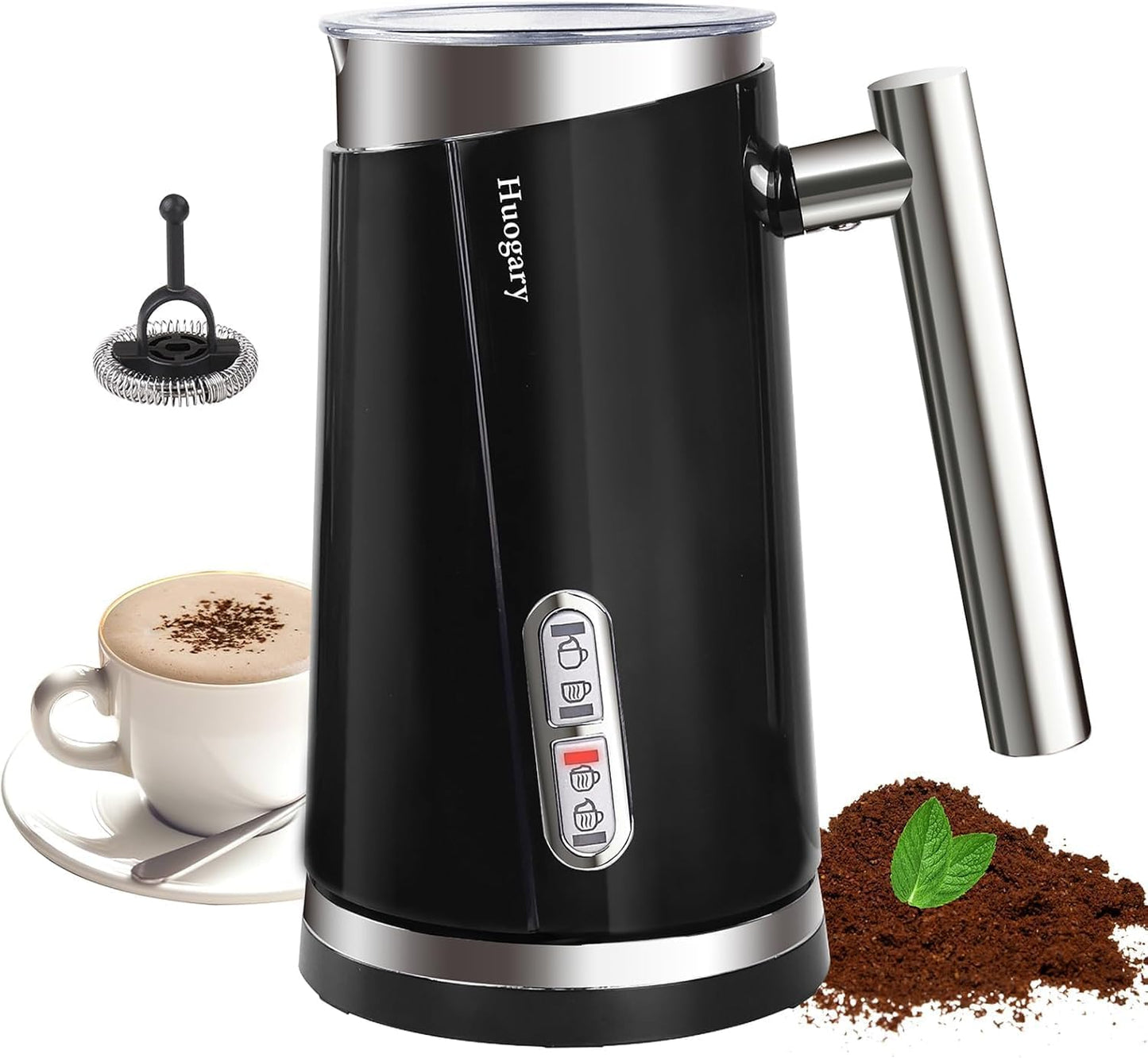 Huogary Milk Frother, 4 in 1 Milk Steamers and Frothers, 4.4oz Electric Warm and Cold Foam Maker, 10oz Milk Warmer, Auto Shut-Off Frother for Coffee, Latte, Cappuccino, Macchiato, Hot Chocolate Black