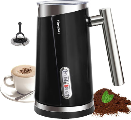 Huogary Milk Frother, 4 in 1 Milk Steamers and Frothers, 4.4oz Electric Warm and Cold Foam Maker, 10oz Milk Warmer, Auto Shut-Off Frother for Coffee, Latte, Cappuccino, Macchiato, Hot Chocolate Black