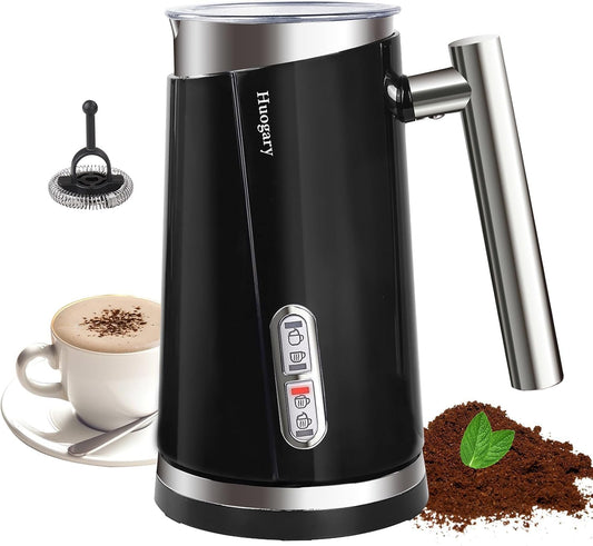 Huogary Milk Frother, 4 in 1 Milk Steamers and Frothers, 4.4oz Electric Warm and Cold Foam Maker, 10oz Milk Warmer, Auto Shut-Off Frother for Coffee, Latte, Cappuccino, Macchiato, Hot Chocolate Black
