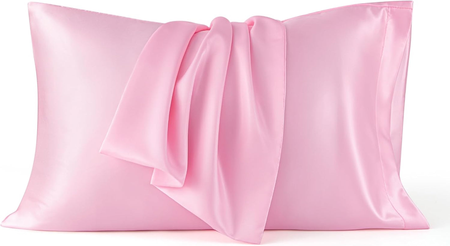 Bedsure Satin Pillow Case Queen Size 2 Pack, Similar to Silk Pillow Cases, Silky Pillowcase Covers with Envelope Closure, Room Decor Valentine Gifts for Women Men, Grey, 20x30 Inches