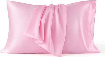 Bedsure Satin Pillow Case Queen Size 2 Pack, Similar to Silk Pillow Cases, Silky Pillowcase Covers with Envelope Closure, Room Decor Valentine Gifts for Women Men, Grey, 20x30 Inches