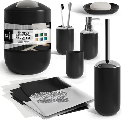 Clara Clark Bathroom Set - Gray Bathroom Accessories Set, Bathroom Sets with Shower Curtain and Rugs, 23PC Shower Curtain Set with Liner, Soap Dispenser, Soap Dish, Toilet Brush Holder, and Trash Can