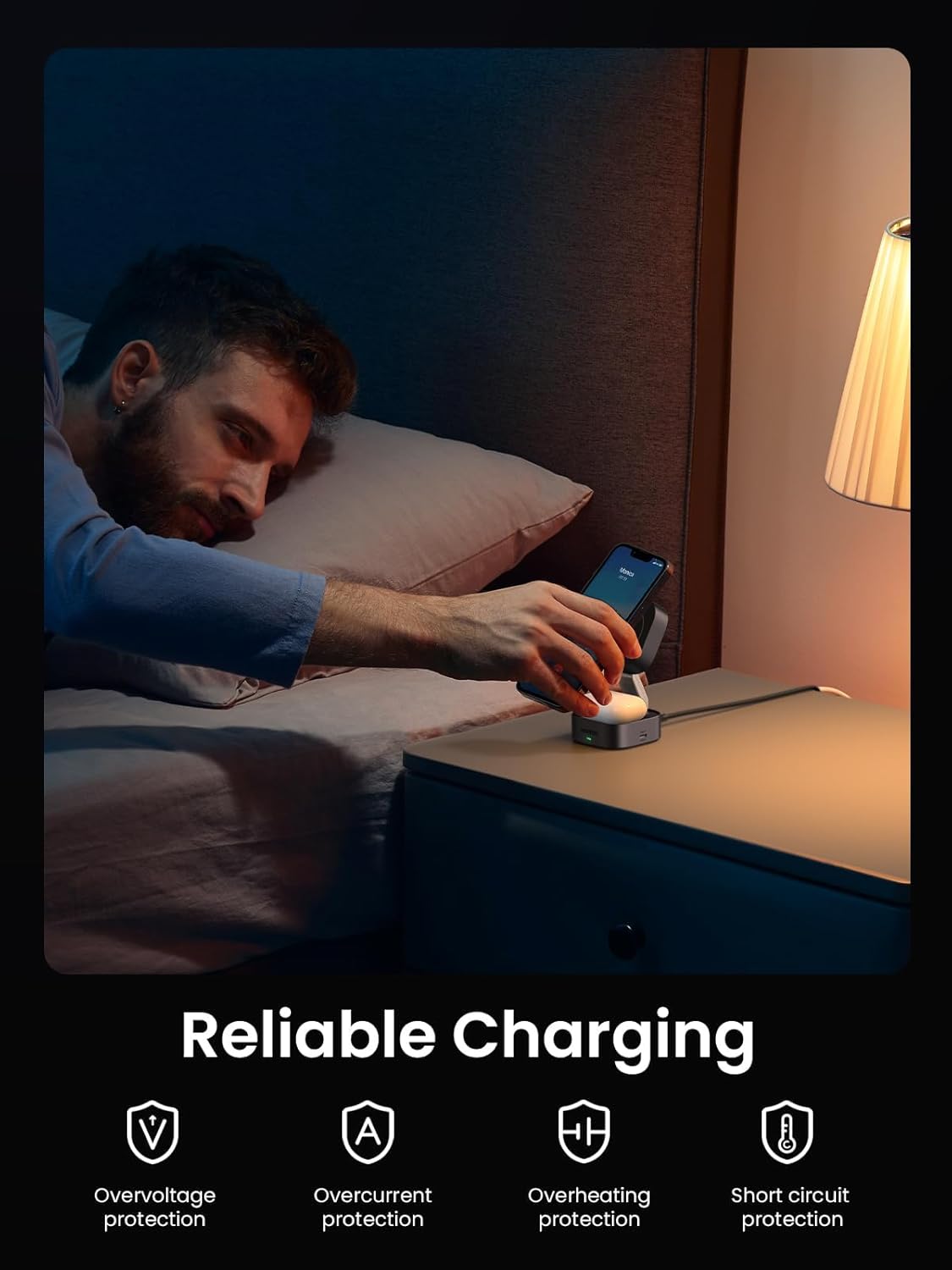 UGREEN MagFlow 15W Wireless Charging Station 2 in 1, Fast Charge Charger Station Compatible for Magsafe Charger Stand, for iPhone 16/15/14 Series, Airpods Pro/4/3/2 (No AC Adapter)