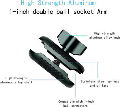 YIMINGYINUO Double Socket Arm Compatible with RAM Mounts B Size 1" Ball Components for Bike/Motorcycle/ATV Phone Mount, Emeralds (Short Arm)