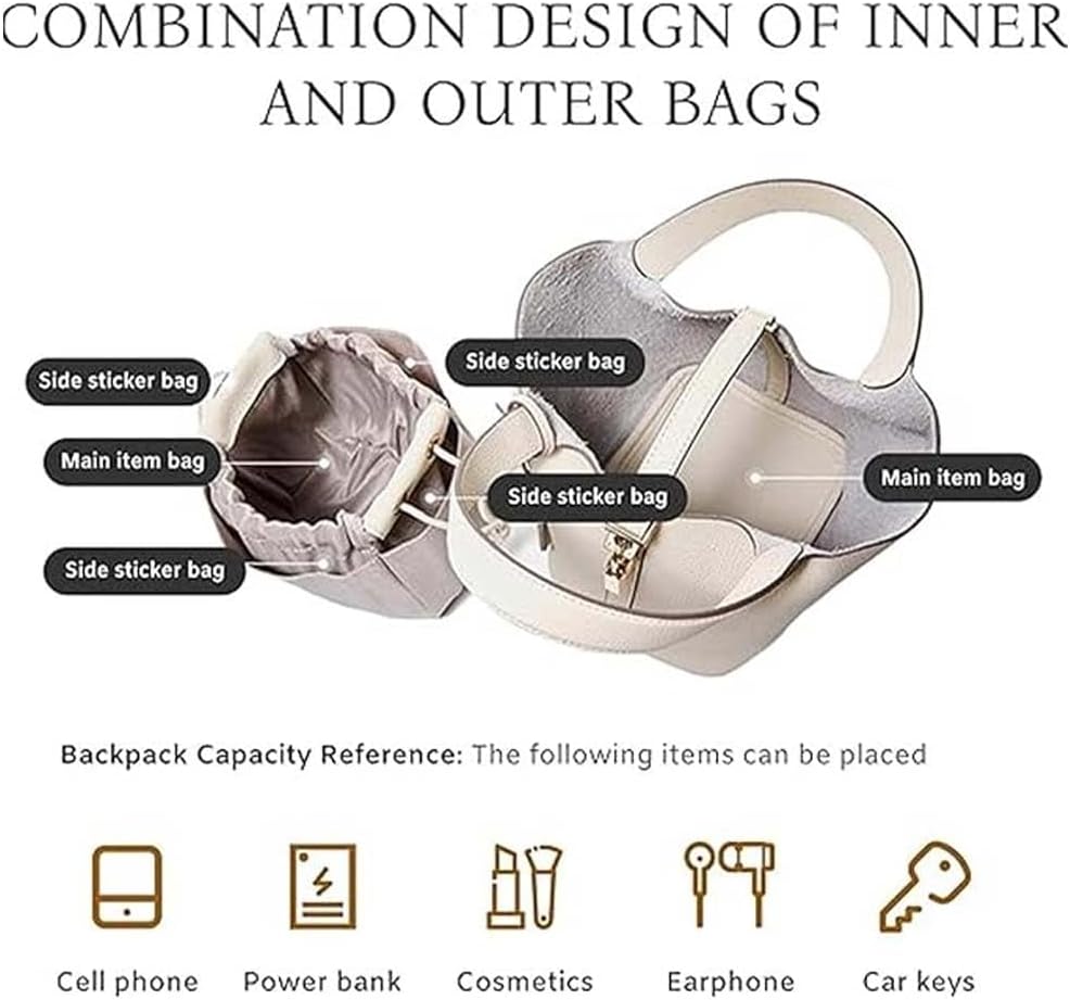 Purilite Select Genuine Leather Bucket Bag | Lock Design Satchel | Fashionable Handbag | Versatile Shoulder & Crossbody Bag