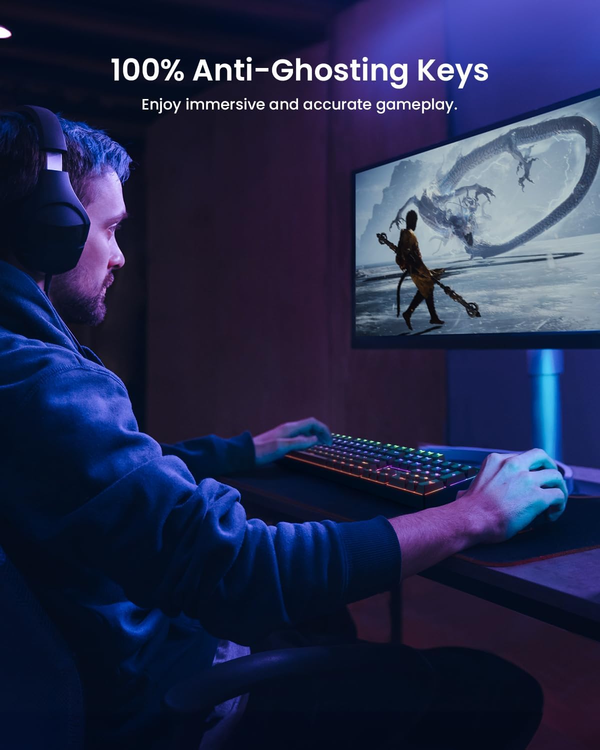 RGB Mechanical Gaming Keyboard Blue Switch, 104 Keys Full-Size Light Up Keyboard with 11 Backlit Modes, Anti-Ghosting, Double-Shot ABS Keycaps, USB Wired Computer Keyboard for Windows PC Gamer