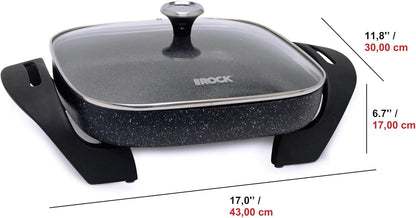 Starfrit The Rock Electric Skillet - 12" x 12" - Rock.Tec Non-Stick Cooking Surface - Tempered Glass Lid - 1200W